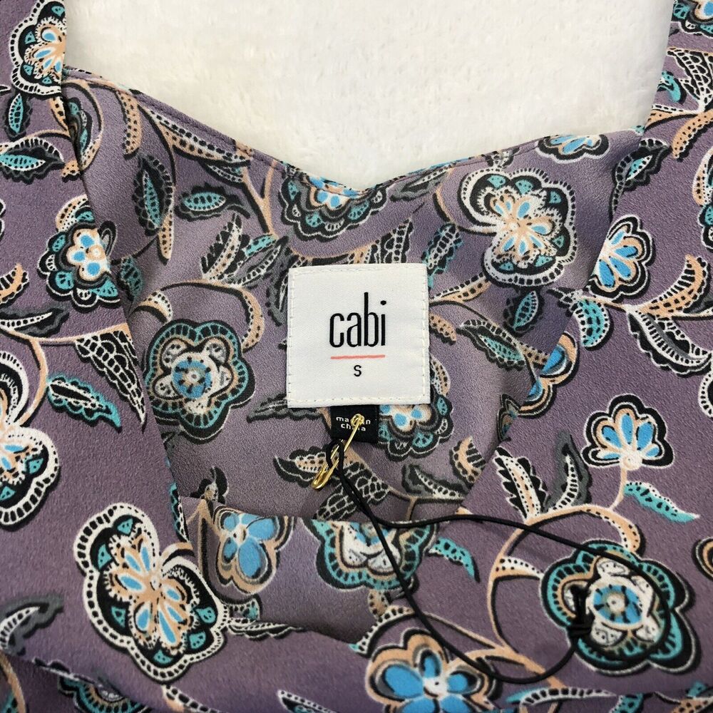 Cabi 3453 Spring Floral Scrollwork S Cami Blouse Top Purple Adjustable Straps - Picture 2 of 7
